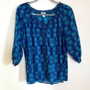 Old Navy Ikat Pattern Print Gathered Neck Blouse